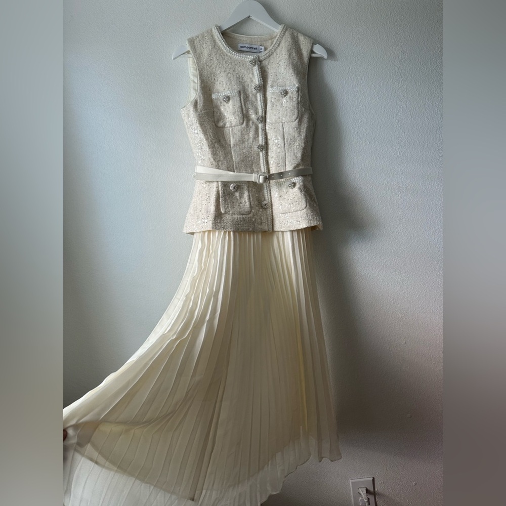 Self Portrait Cream Sequin Boucle Tailored Midi Dress - Picture 6 of 12
